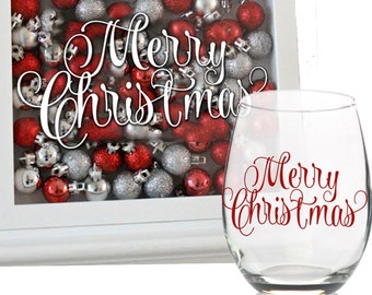 Merry Christmas Decal - Holiday Vinyl Sticker | Christmas Glass Block Vinyl Decal