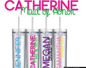 Bridal Party Names Water Bottle Glass Tumbler Decal - Vinyl Sticker - Choose TWO Colors