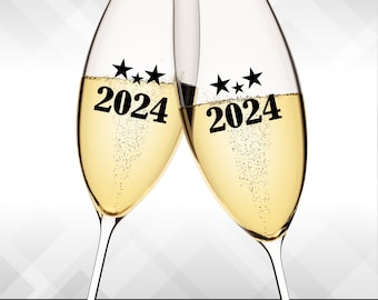 2024 (or 2025) Decals - Set of 10  - Perfect for Champagne glasses for New Years Eve, NYE, New Years Day Decorations