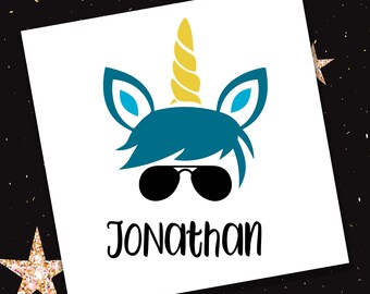 Unicorn Boy Name Decal | Crown Unicorn Decal | Colorful Kid's Tumbler Decal | Tumbler Vinyl Decal Stickers
