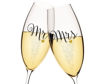 Mr & Mrs Champagne Glass DECALS - Set of 2 vinyl die-cut decals