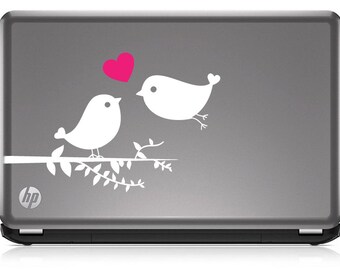 Two Love Birds on Tree Branch - Laptop Decal, Car Window Sticker, Truck, Boat, Cases