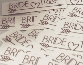 Set of 10 - Bride Tribe and one BRIDE decals - Bachelorette, Bridal Party Decals for Shot Glasses, Wine Glasses, Plastic Tumblers