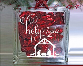 Holy Night with Manager Scene - Holiday Vinyl Sticker -Christmas Decal | Holiday Crafts