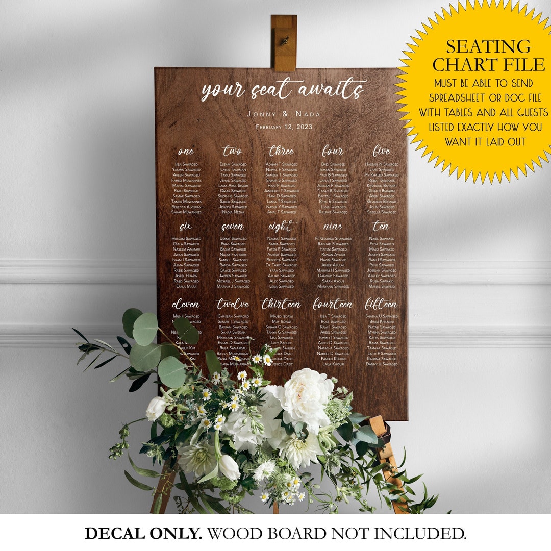 Wedding Seating Chart • Vinyl Decal - Etsy