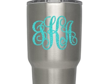 Monogram Custom Decal - Glitter Vinyl Available - Monogram for Yeti Tumbler or water bottles |  DECAL only