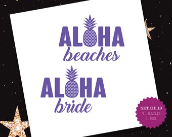 Aloha Beaches Decals | Set of 10 for Wine glasses, tumblers, stadium cups and more