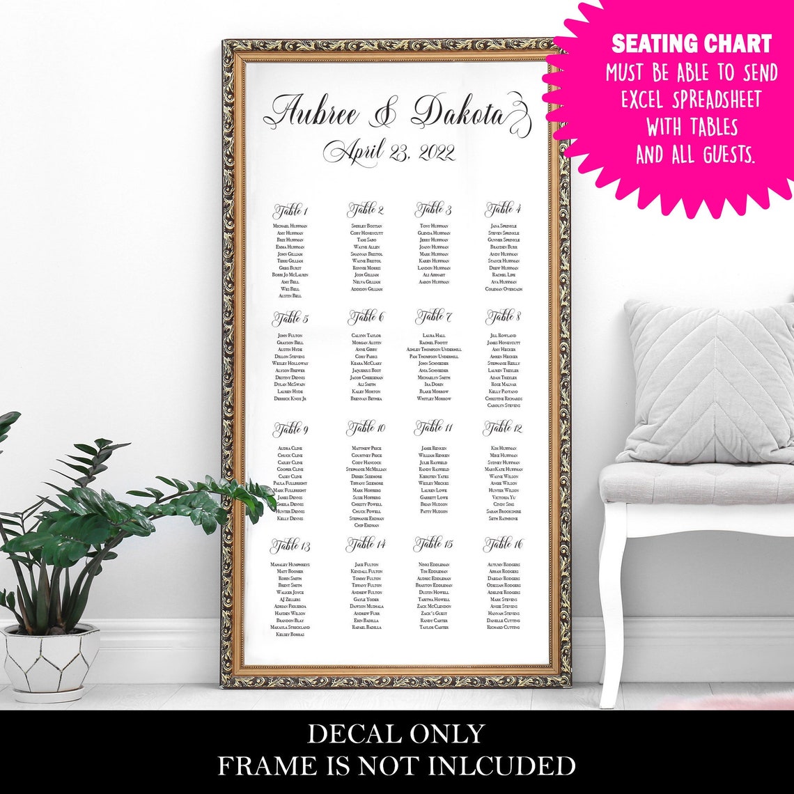 Wedding Seating Chart Vinyl Decal - Etsy