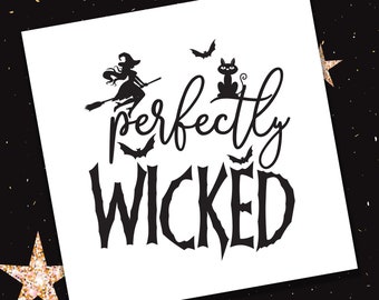 Perfectly Wicked DECAL - Witches, Bats, Cats Halloween for Wine Glass or Plastic Tumbler - diy Cup Stickers