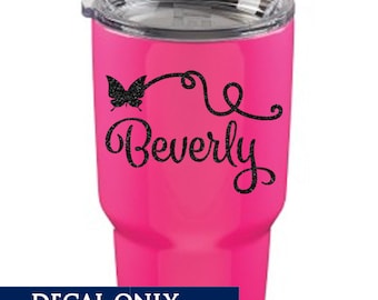 Tumbler Name Decal - Vinyl Sticker - Butterfly Design