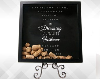 Dreaming of White Wine Christmas- Wine Lover Cork Shadowbox Decal - Holiday Vinyl Sticker Decal