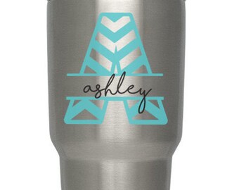 Chevron Initial Name Custom Decal - Vinyl Sticker - Monogram Yeti Tumbler Decal - Choose TWO Colors & Size!