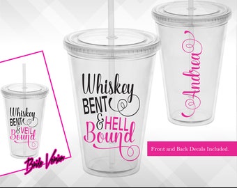 Bachelorette Decals - Whiskey Bent & Veil Bound | Hell Bound Bachelorette Weekend Party Wine Glass or Plastic Tumbler DECALS ONLY