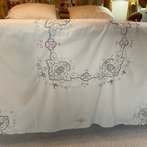 Vintage Tablecloth, machine embroidered, never used and Beautiful!