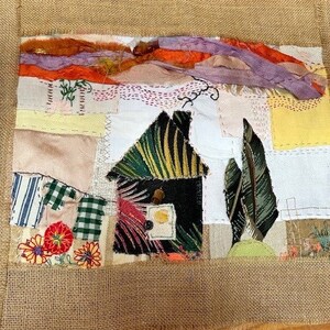 New Slow Stitch April Kit - Home Sweet Home, featuring 1950 bark cloth!
