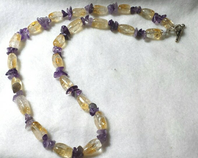 Citrine and Amethyst Necklace, Citrine Necklace, Amethyst Necklace, November Birthstone Necklace, February Birthstone Necklace
