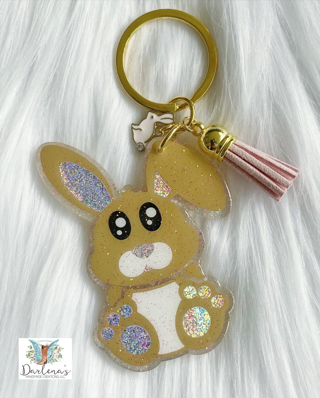 Glittered Bunny Keychain: Handmade Rabbit Bag Charm With Tassel - Etsy
