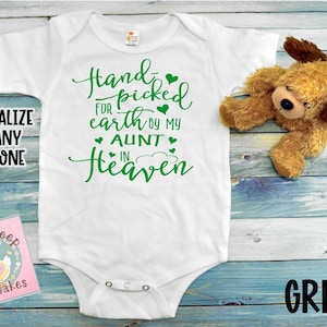 Hand Picked for Earth Baby Bodysuit – Personalized Aunt in Heaven – Infant Memorial Gift – Baby Shower Gift – Your Choice Color Lettering