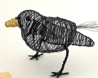 Adorno de mirlo, escultura de pájaro de alambre hecha a mano, regalo para amantes de la naturaleza