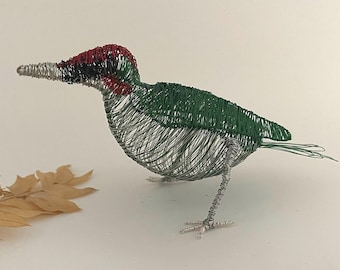 Escultura de pájaro carpintero europeo *Yaffy*, arte de alambre único y decoración divertida para el hogar