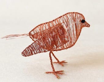 Copper Wire Robin Sculpture, Handmade Bird Ornament
