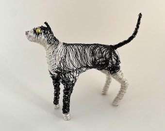 Escultura de gato de alambre hecha a mano: regalo para amantes de los gatos en blanco y negro