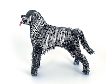 Escultura de alambre de perro Terranova, recuerdo conmemorativo para mascotas, regalo hecho a mano para amantes de los perros.