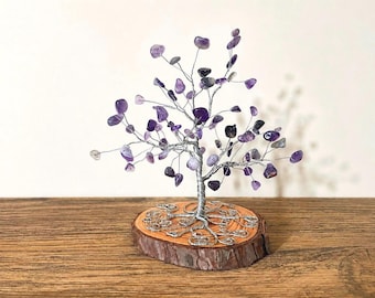 Amethyst Crystal Tree Sculpture, Handmade Wire Gemstone Tree