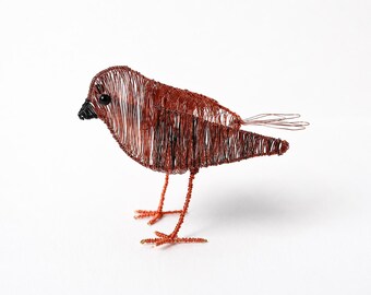 Wire House Sparrow Sculpture, Handmade Bird Lover Gift