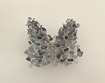 Escultura de mariposa de fluorita – Arte de cristal de alambre hecho a mano – Regalo espiritual animal