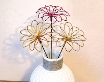 Margarita de alambre / Flor de gerbera, Regalo floral hecho a mano que perdura, Decoración minimalista para el hogar