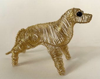 Golden Labrador statue, 3D metal dog sculpture, unique animal art