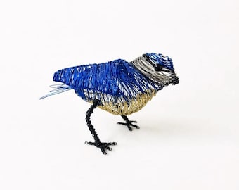 Blue Tit Wire Sculpture, Handmade Bird Ornament