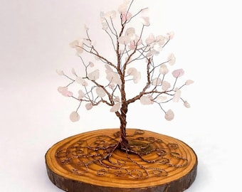 Árbol de cristal de cuarzo rosa – Árbol de la vida hecho a mano con piedras preciosas – Decoración del chakra del corazón – Regalo espiritual