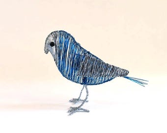 Escultura de periquito de alambre, regalo artesanal de periquito azul