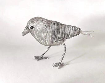 Wire Sparrow Ornament, Handmade Bird Sculpture, Animal Lover Gift