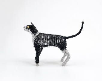 Tuxedo Cat Wire Sculpture, Black and White Cat Gift