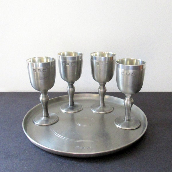 John Somers Pewter Liqueur Cups and Tray Vintage 1970s