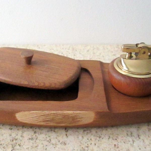 Mid Century Wood Cigarette Smokers Desk Set from Jet Line Japan