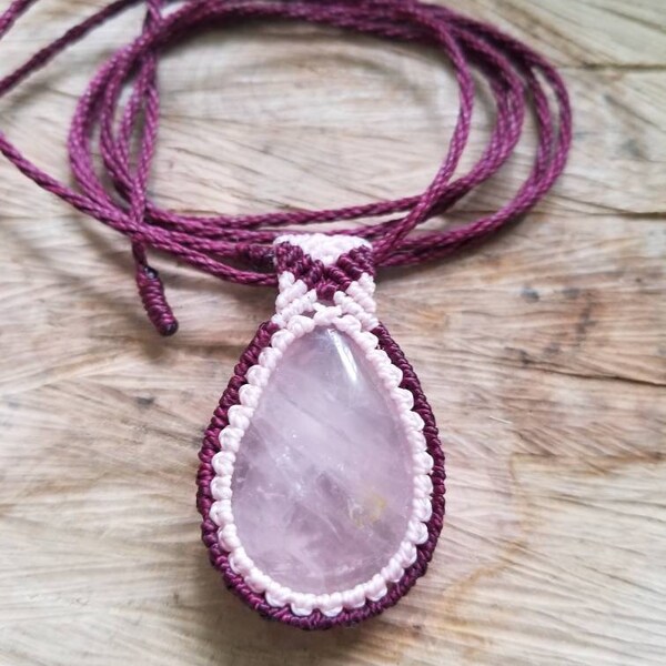 Tear drop Rose quartz/ wrapped  crystal/ healing stones/ Bohemian necklace/ collar quarzo rosa