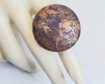 Purple Crackle Effect Wood Dome Adjustable Ring