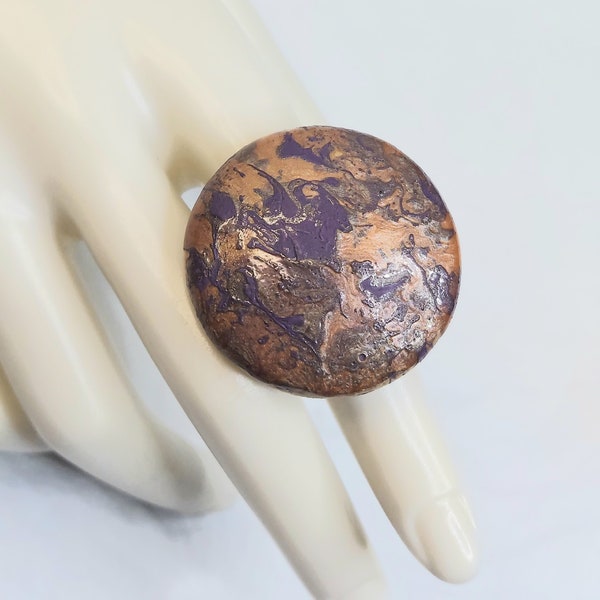 Purple Crackle Effect Wood Dome Adjustable Ring