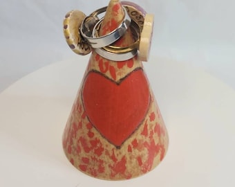 Boho Love Heart Wood Ring Holder Wood Ring Cone Red Heart Home Decor