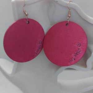 Fuschia Grafitti Love Large Handmade Wood Statement Earrings Wood Engraved Gift Handmade image 3