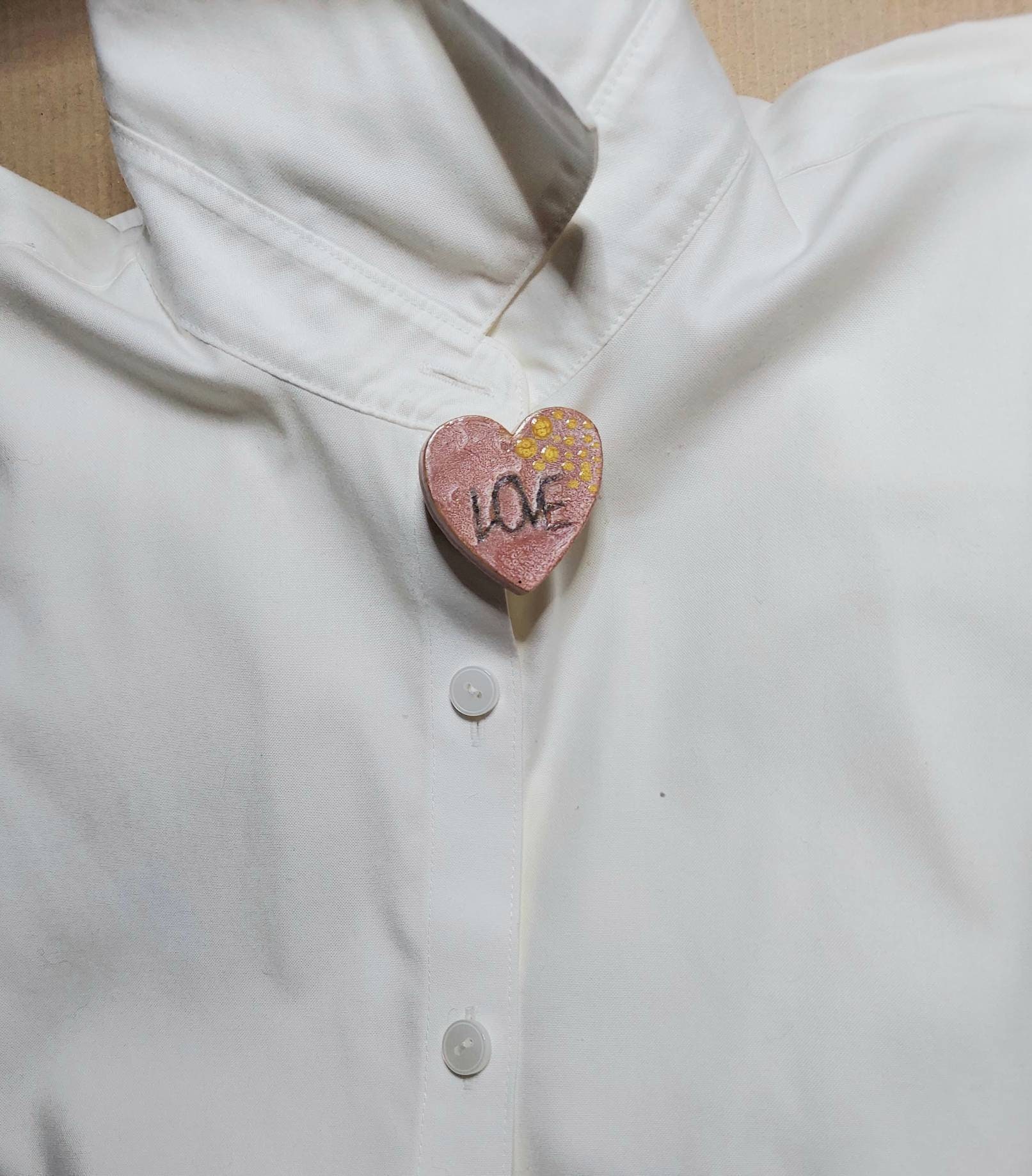 Bohemian Love Heart Message Wood Brooch Pin in Pink & | Etsy