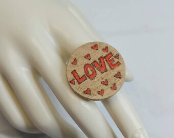 Grafitti Love Falling Hearts handgemaakte houten verstelbare ring