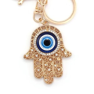 Evil Eye Hamsa Keychain for Women, Keychain Charm, Gold Keychain, Handbag Charm, Car Charm