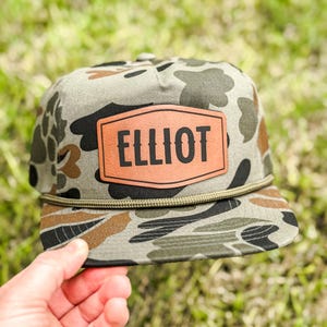 Camo rope hat for boys - custom leather patch