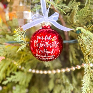 Our First Christmas Married Glass Ornament - Custom Names & Year - Newlywed Holiday Decoration - Wedding Keepsake - first Christmas together