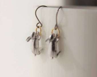 Funny Bunny earrings just hanging around in matte silver finish TITANIUM hooks